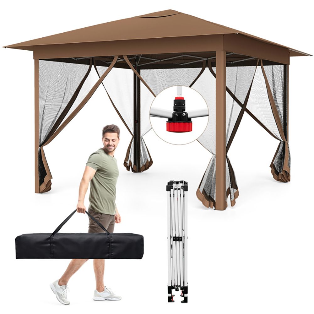 11.5x11.5 FT Pop-up Canopy, Instant 1-Person Setup Outdoor Patio Umbrella with Mesh Screen Netting
