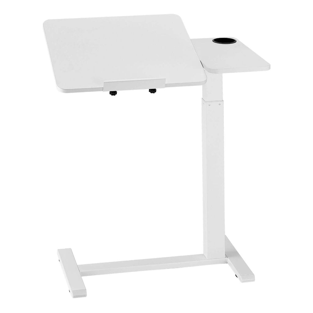 Portable Bedside Table with Adjustable Height & Angle - Rolling Laptop Desk with Flip Top Surface, 4 Hidden Wheels, Cup Holder, White