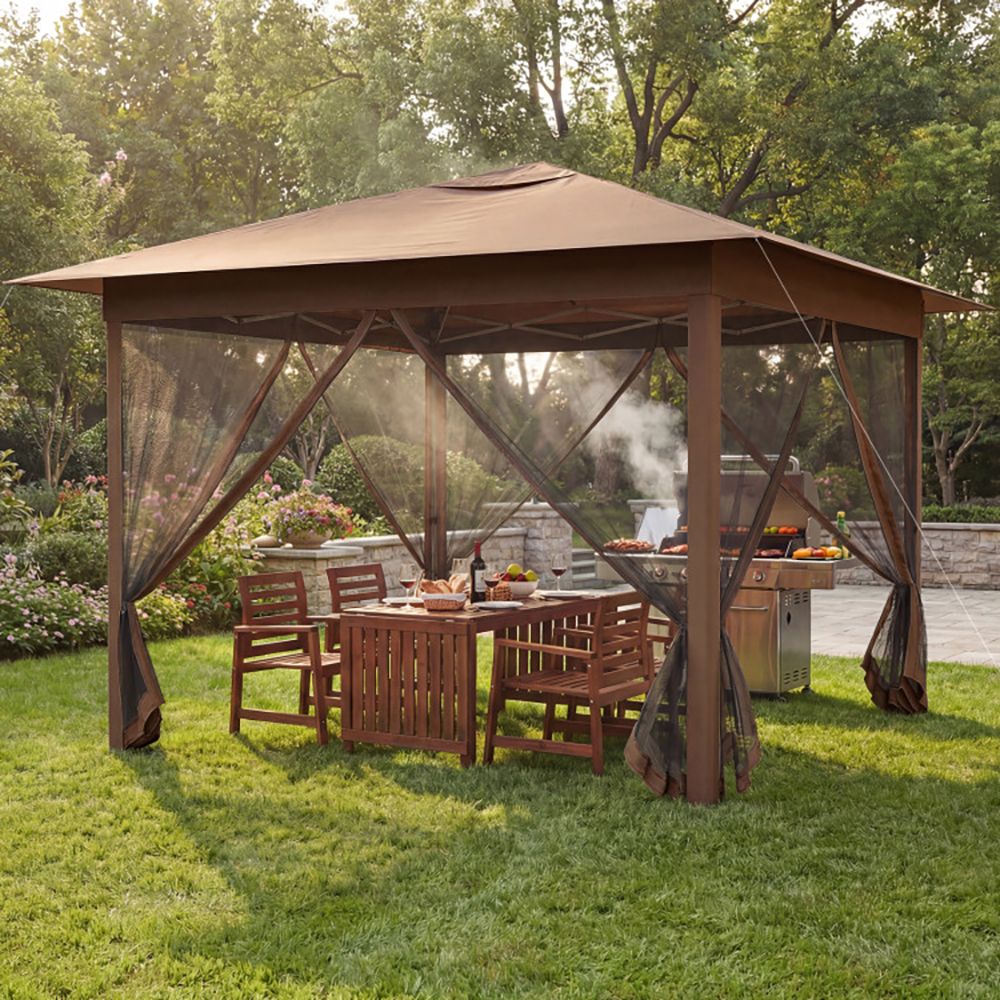 11.5x11.5 FT Pop-up Canopy, Instant 1-Person Setup Outdoor Patio Umbrella with Mesh Screen Netting