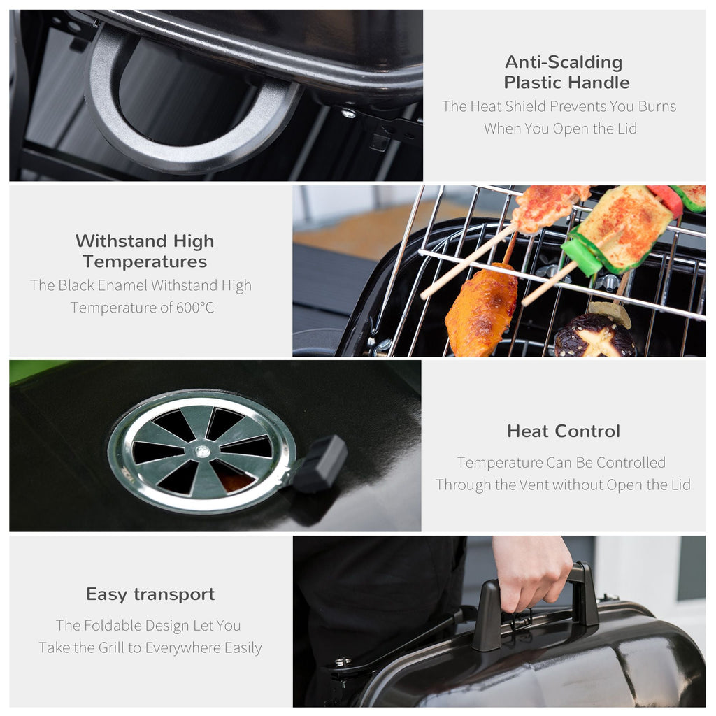 14" Portable Charcoal Grill, Tabletop Outdoor Small Grill with Heat Preservation Net, Venting System, Foldable Legs