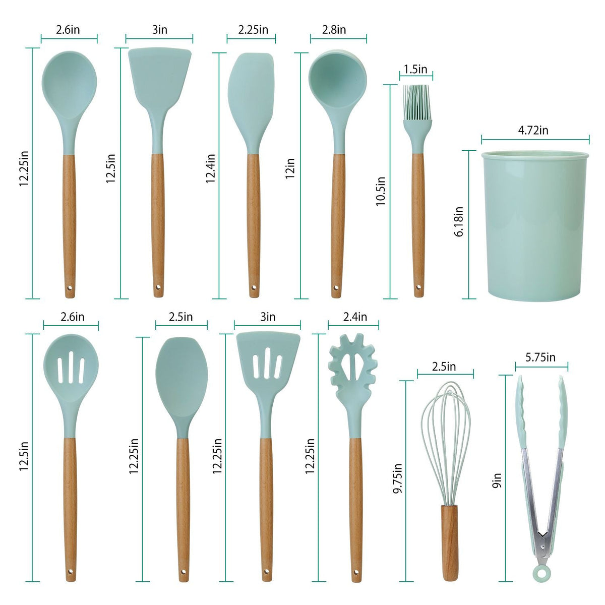11-Piece Premium Silicone Cooking Utensil Set with Heat-Resistant Wooden Handles for Versatile Kitchen Use