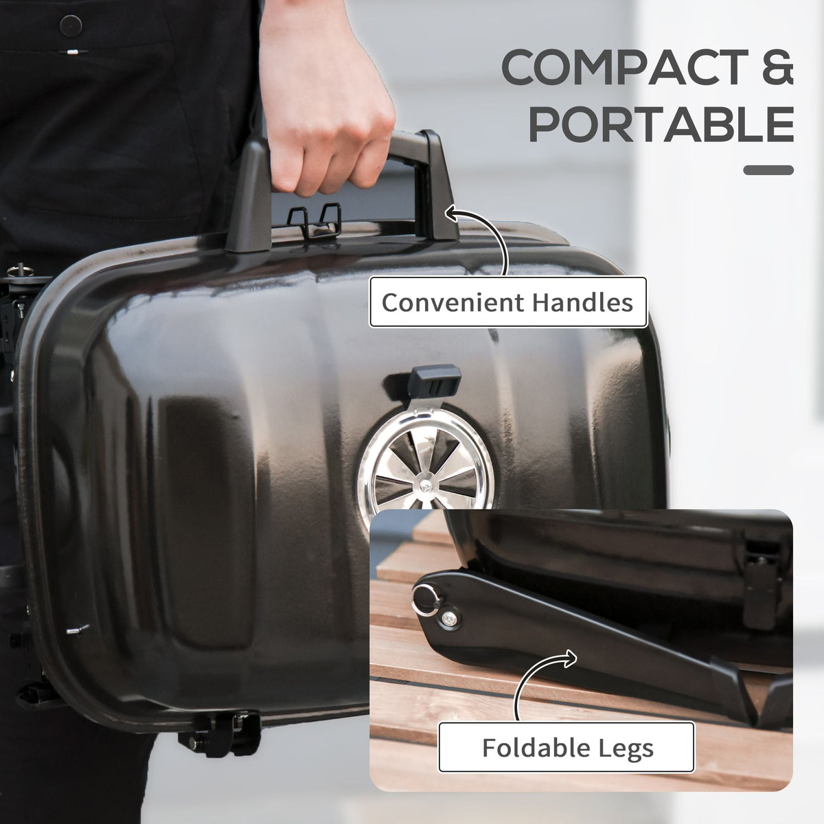 14" Portable Charcoal Grill, Tabletop Outdoor Small Grill with Heat Preservation Net, Venting System, Foldable Legs