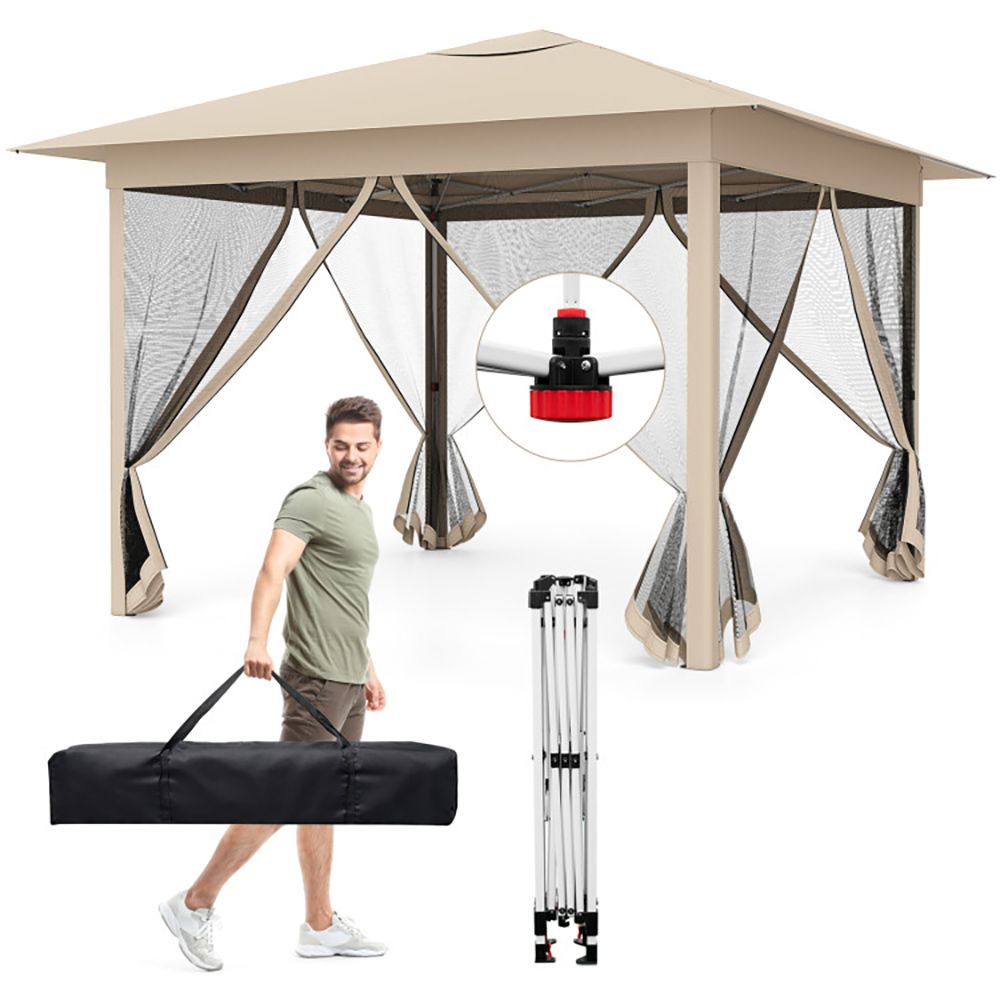 11.5x11.5 FT Pop-up Canopy, Instant 1-Person Setup Outdoor Patio Umbrella with Mesh Screen Netting