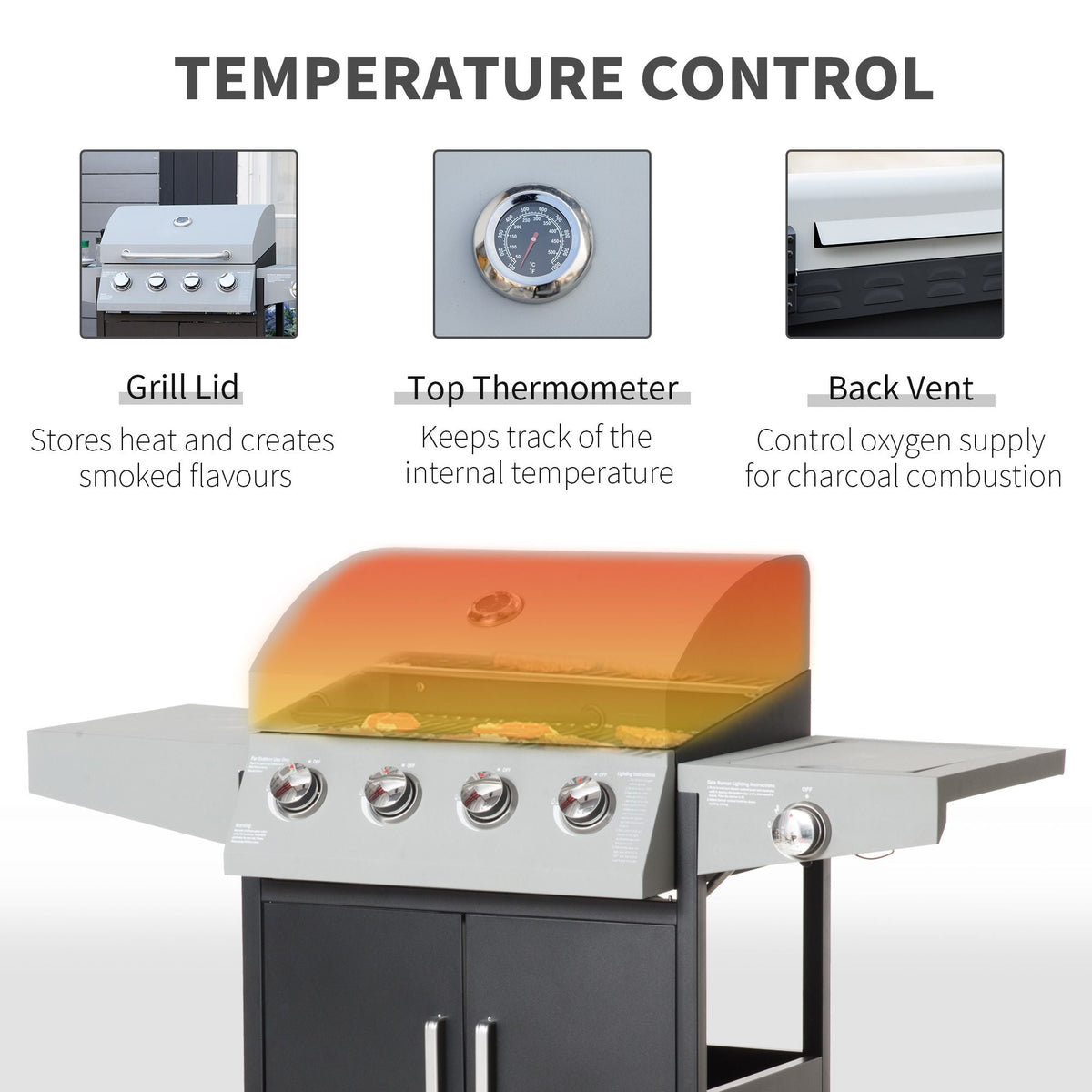 52" Barbecue Grill with Wheels, 4+1 Burner Liquid Propane Gas Grill, Outdoor Cabinet Style Silver