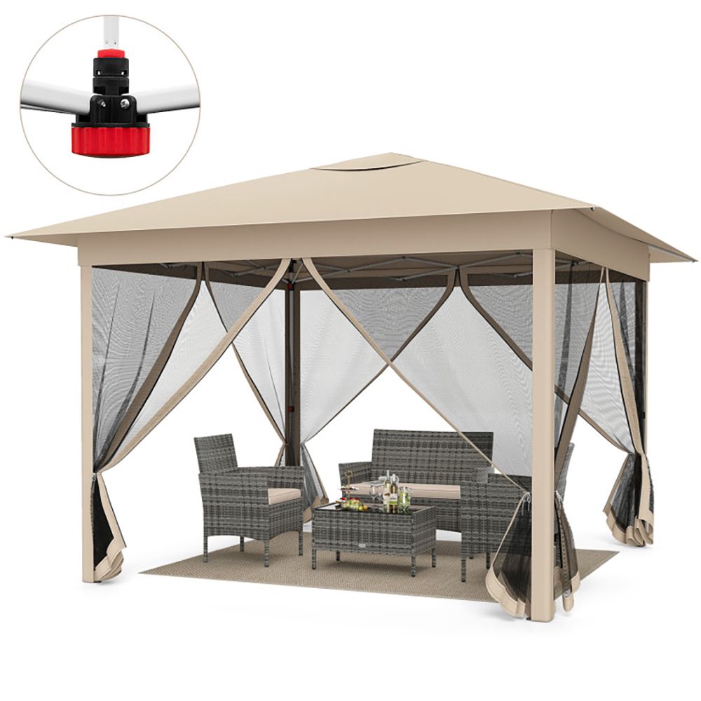 11.5x11.5 FT Pop-up Canopy, Instant 1-Person Setup Outdoor Patio Umbrella with Mesh Screen Netting