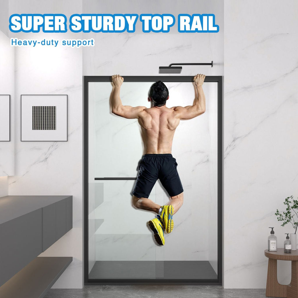 Aluminum Frame Double Sliding Shower Door, Bypass Bathroom Sliding Door with Premium 5/16" (8mm) Clear Tempered Glass, Sliding Glass, Matte Black
