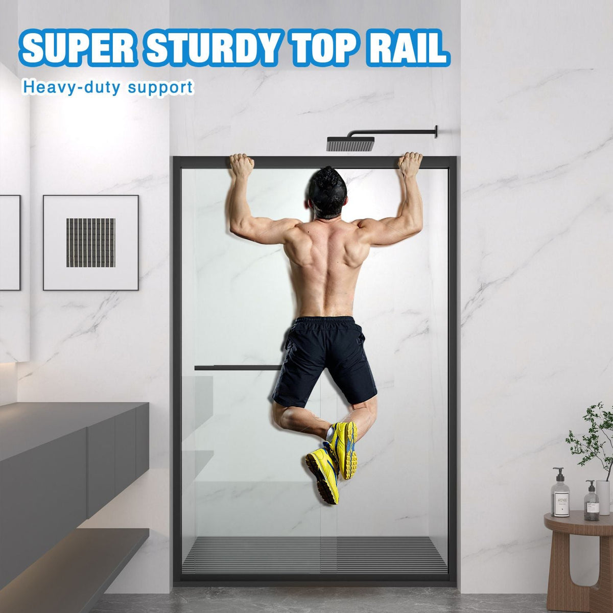 Aluminum Frame Double Sliding Shower Door, Bypass Bathroom Sliding Door with Premium 5/16" (8mm) Clear Tempered Glass, Sliding Glass, Matte Black