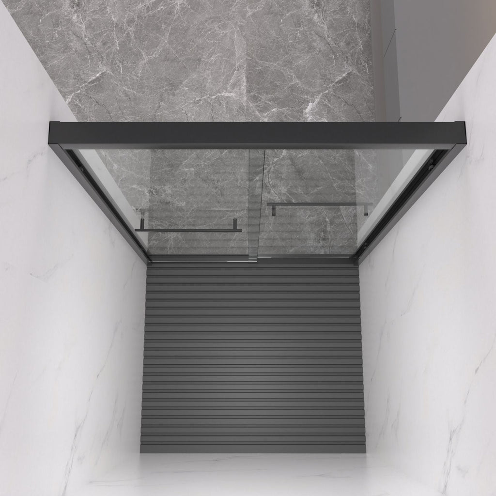 Aluminum Frame Double Sliding Shower Door, Bypass Bathroom Sliding Door with Premium 5/16" (8mm) Clear Tempered Glass, Sliding Glass, Matte Black