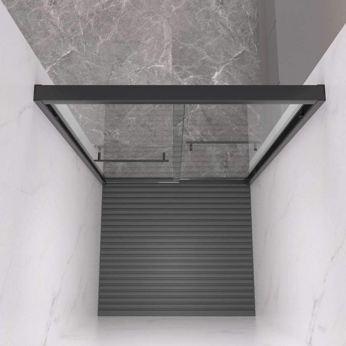 Aluminum Frame Double Sliding Shower Door, Bypass Bathroom Sliding Door with Premium 5/16" (8mm) Clear Tempered Glass, Sliding Glass, Matte Black