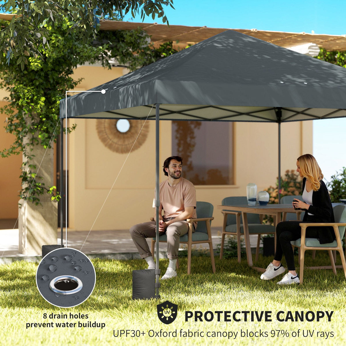 10×10 ft Pop‑Up Canopy Tent with One‑Push Setup, Outdoor Portable Instant Shelter with Roller Bag — Dark Gray