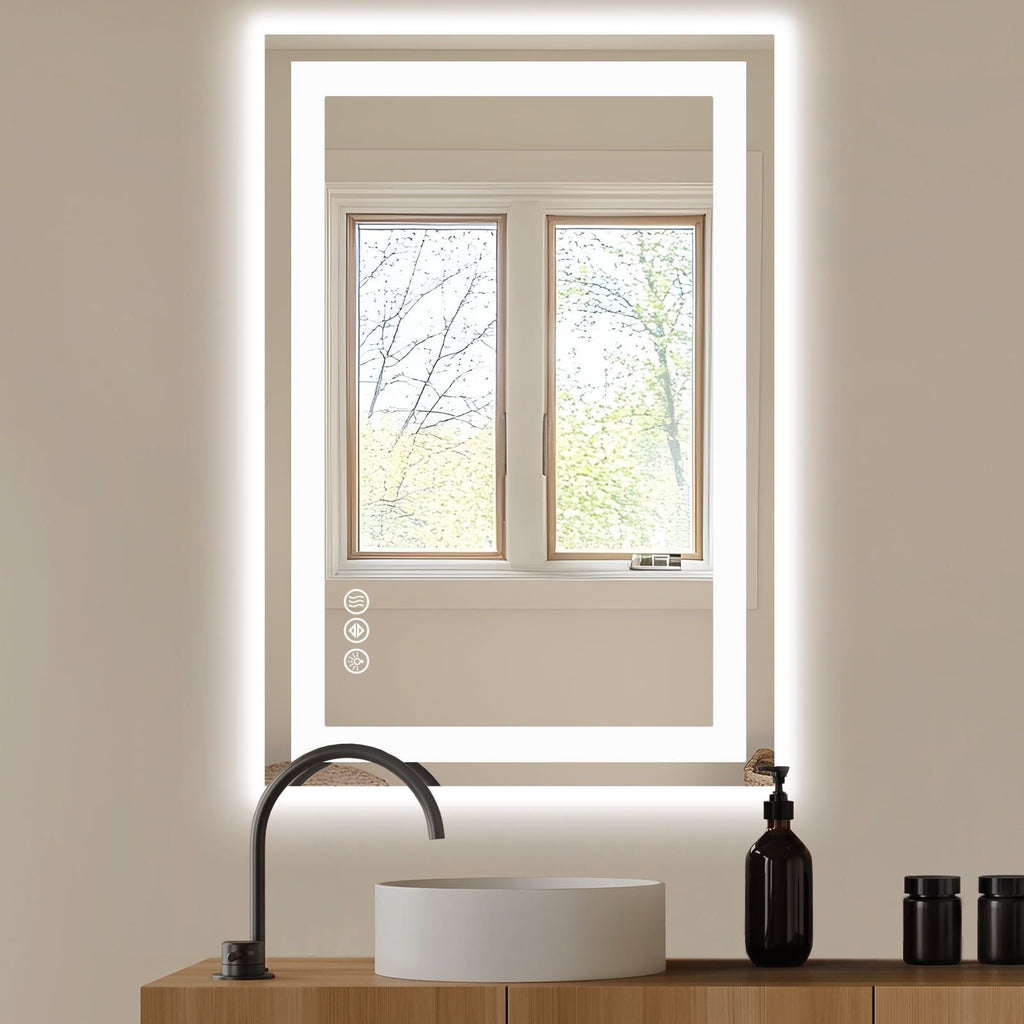24"x 36" LED Bathroom Mirror with Anti-Fog and Backlit Memory Function Tempered Glass