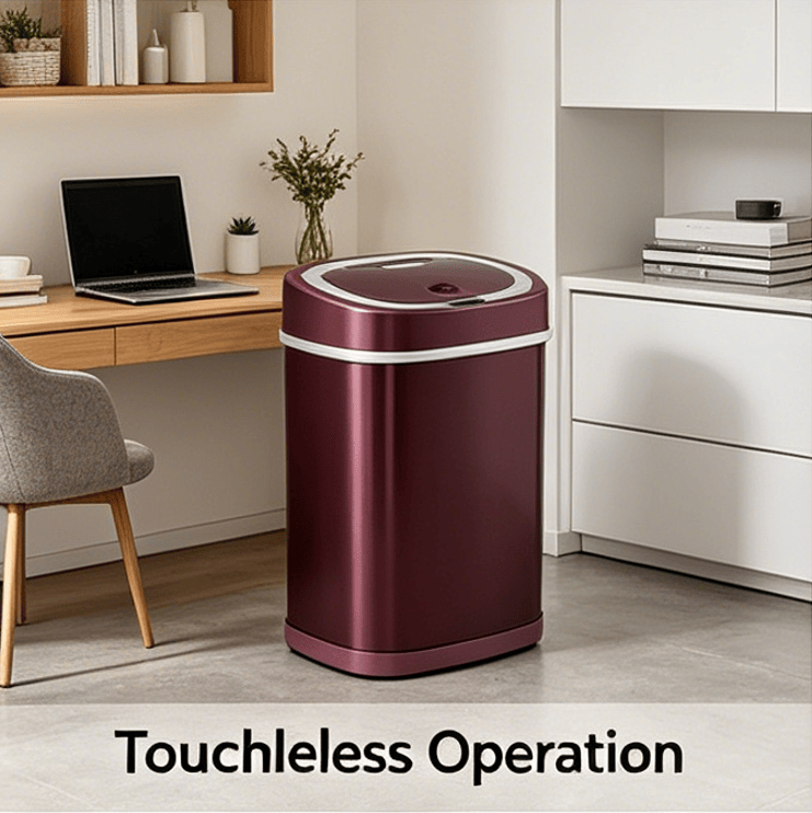 Automatic Sensor Trash Can, Stainless Steel Touch-Free Garbage Bin with Odor Sealing Lid, Waterproof Smart Waste Bin for Kitchen Bathroom Bedroom Office Home Indoor Use