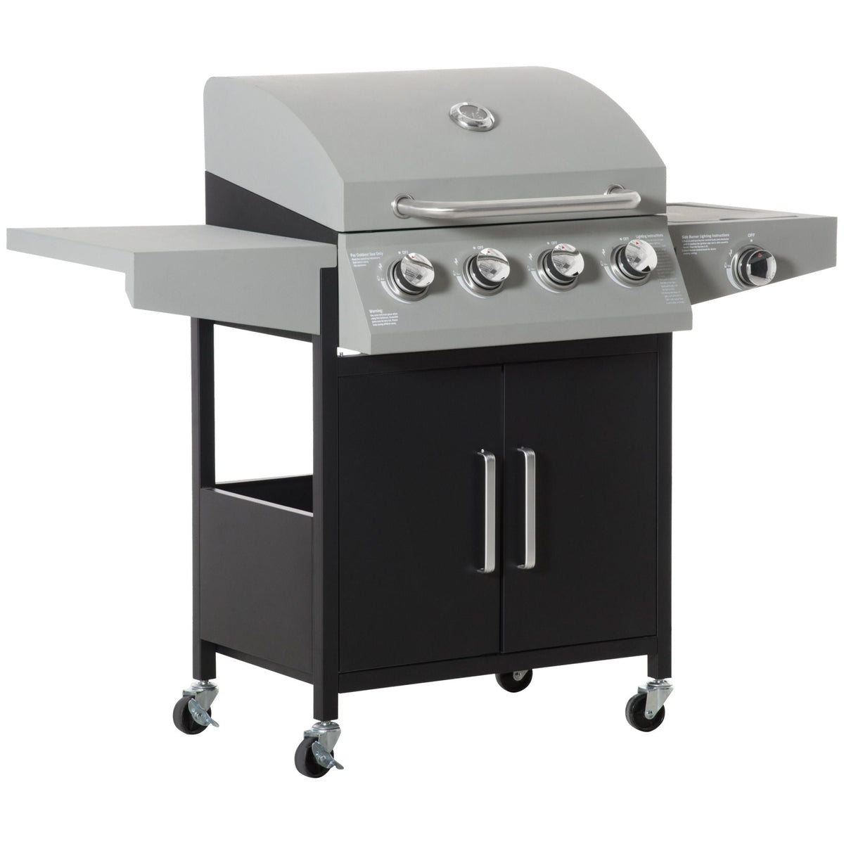 52" Barbecue Grill with Wheels, 4+1 Burner Liquid Propane Gas Grill, Outdoor Cabinet Style Silver