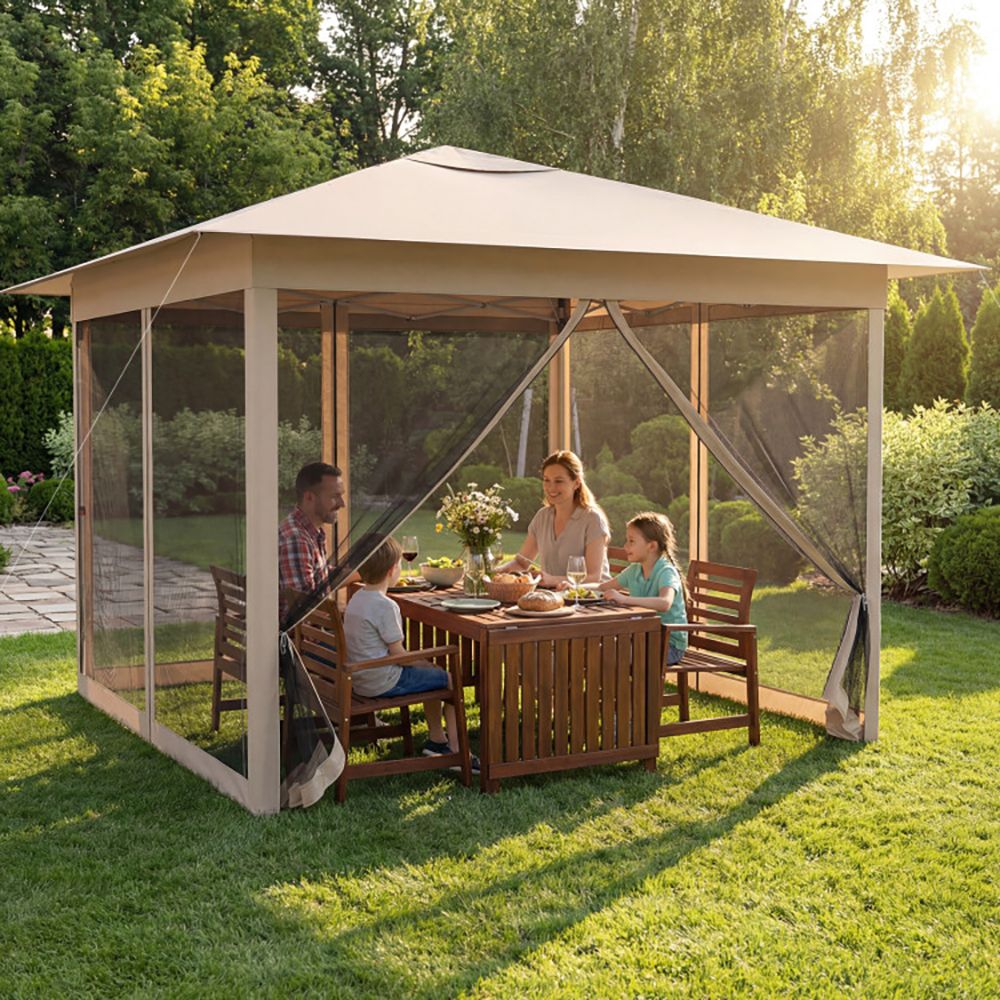 11.5x11.5 FT Pop-up Canopy, Instant 1-Person Setup Outdoor Patio Umbrella with Mesh Screen Netting