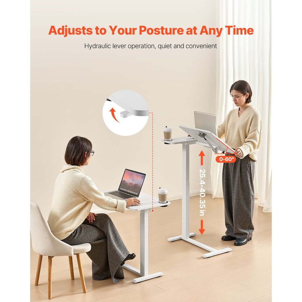 Portable Bedside Table with Adjustable Height & Angle - Rolling Laptop Desk with Flip Top Surface, 4 Hidden Wheels, Cup Holder, White