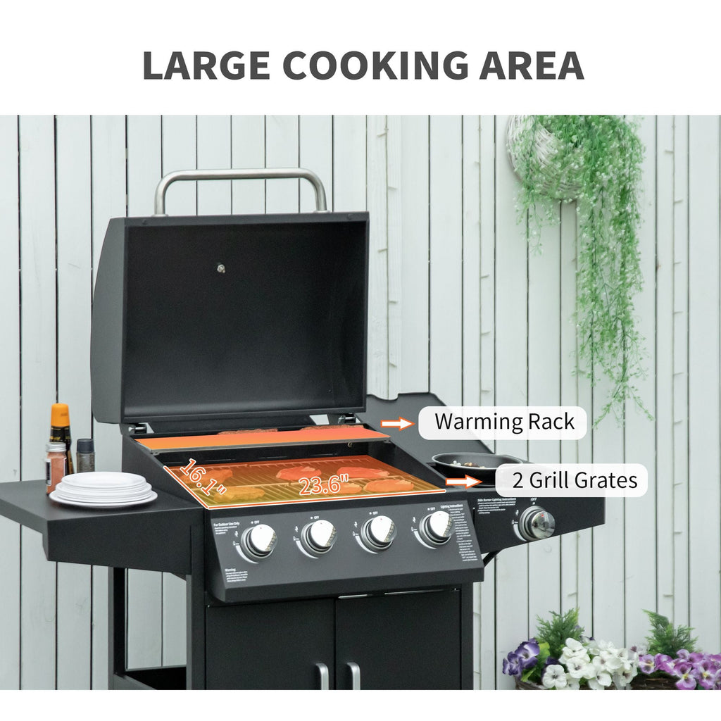 52 Barbecue Grill with Wheels 4+1 Burner Propane Gas Outdoor BBQ Trolley Black