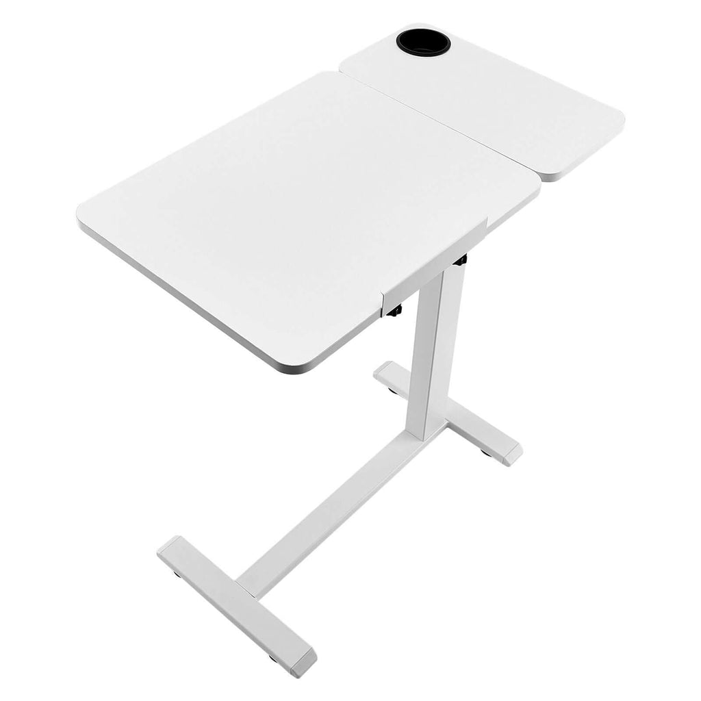 Portable Bedside Table with Adjustable Height & Angle - Rolling Laptop Desk with Flip Top Surface, 4 Hidden Wheels, Cup Holder, White