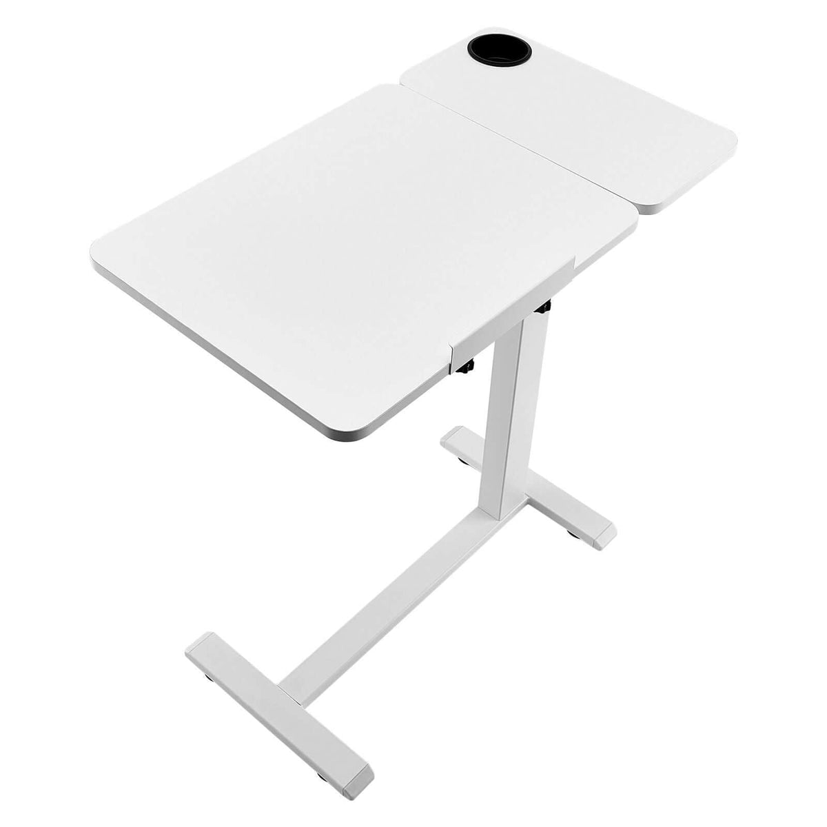 Portable Bedside Table with Adjustable Height & Angle - Rolling Laptop Desk with Flip Top Surface, 4 Hidden Wheels, Cup Holder, White