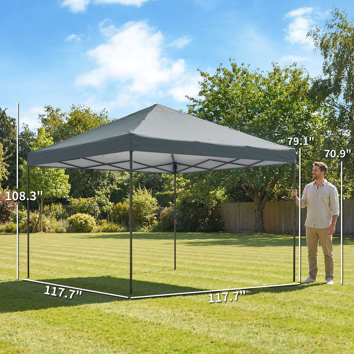 10×10 ft Pop‑Up Canopy Tent with One‑Push Setup, Outdoor Portable Instant Shelter with Roller Bag — Dark Gray