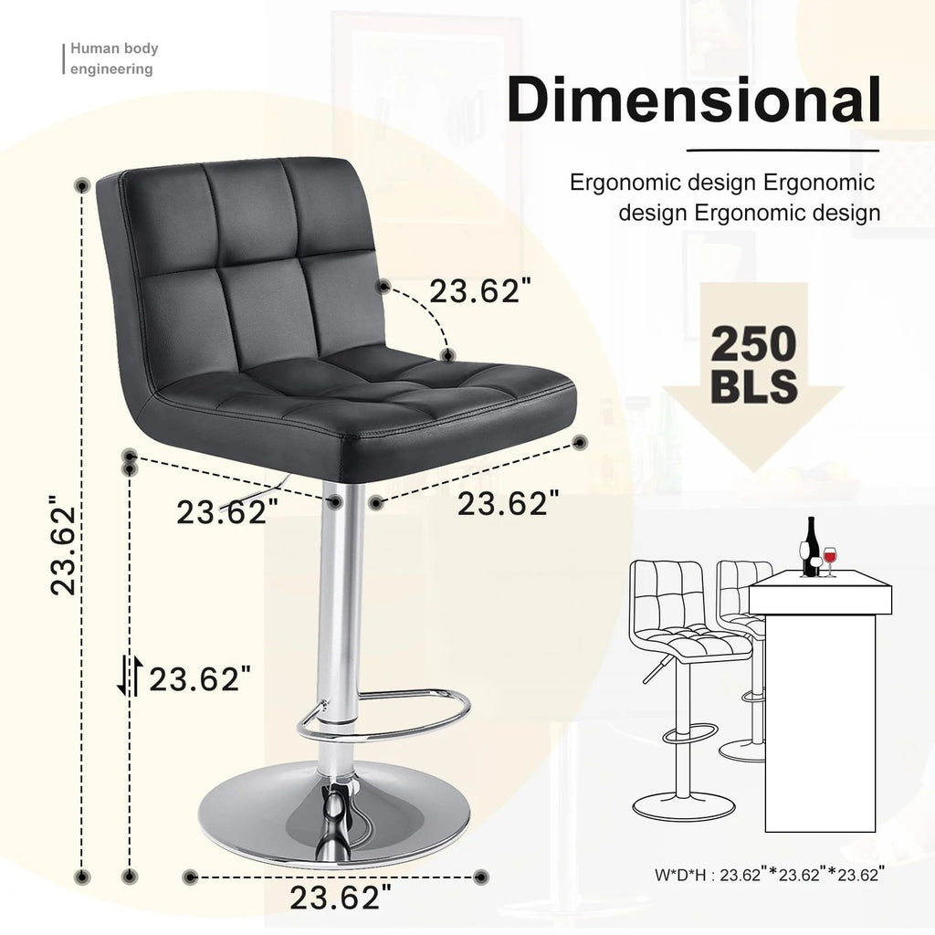 Bar Stools Set of 2, PU Leather Adjustable Swivel Barstools, Armless Hydraulic Kitchen Counter Bar Stool, Kitchen Island Chairs Set
