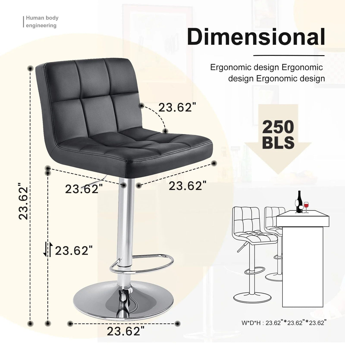 Bar Stools Set of 2, PU Leather Adjustable Swivel Barstools, Armless Hydraulic Kitchen Counter Bar Stool, Kitchen Island Chairs Set