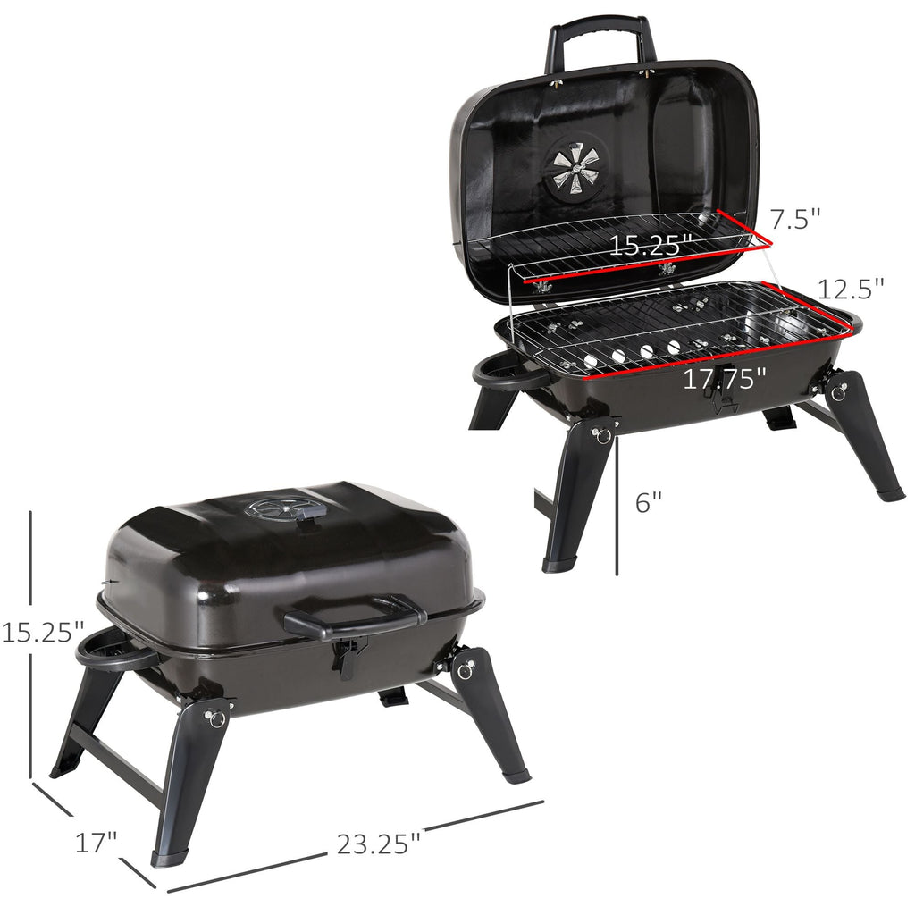 14" Portable Charcoal Grill, Tabletop Outdoor Small Grill with Heat Preservation Net, Venting System, Foldable Legs