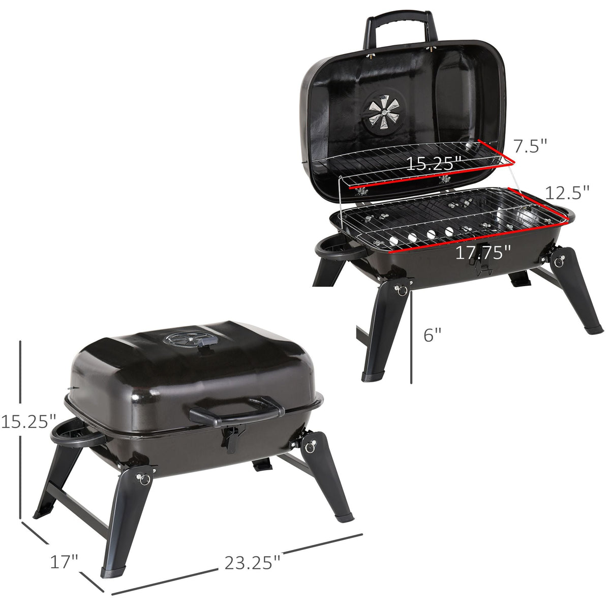 14" Portable Charcoal Grill, Tabletop Outdoor Small Grill with Heat Preservation Net, Venting System, Foldable Legs