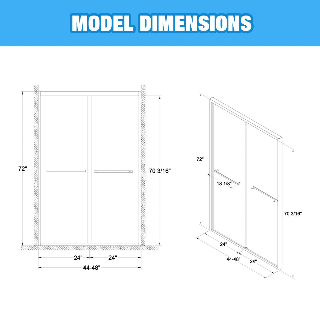 Aluminum Frame Double Sliding Shower Door, Bypass Bathroom Sliding Door with Premium 5/16" (8mm) Clear Tempered Glass, Sliding Glass, Matte Black
