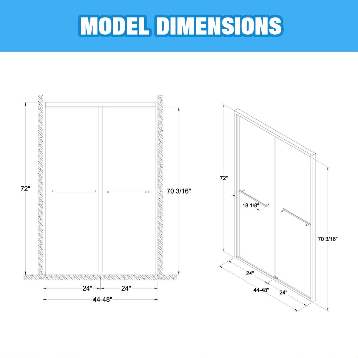 Aluminum Frame Double Sliding Shower Door, Bypass Bathroom Sliding Door with Premium 5/16" (8mm) Clear Tempered Glass, Sliding Glass, Matte Black