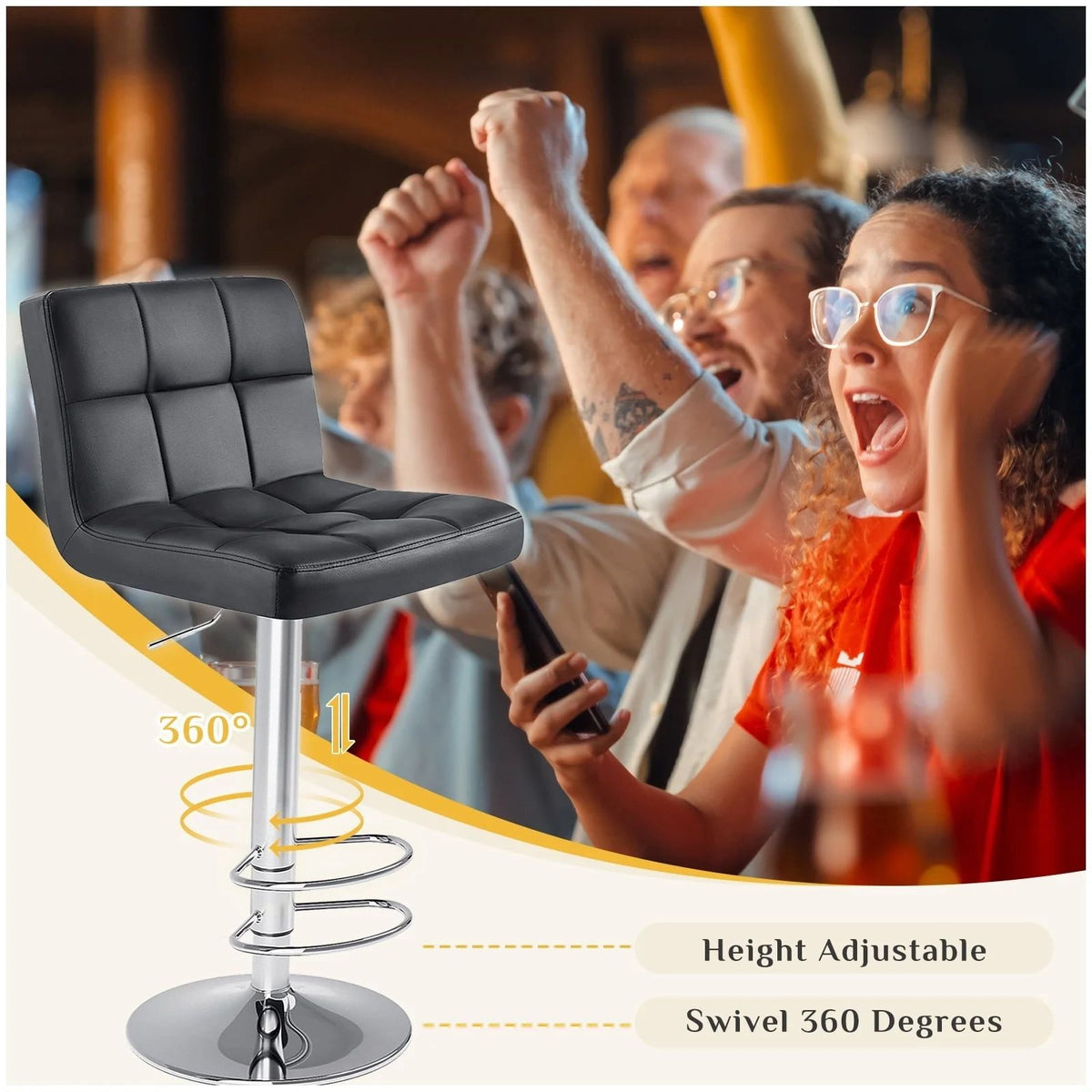 Bar Stools Set of 2, PU Leather Adjustable Swivel Barstools, Armless Hydraulic Kitchen Counter Bar Stool, Kitchen Island Chairs Set