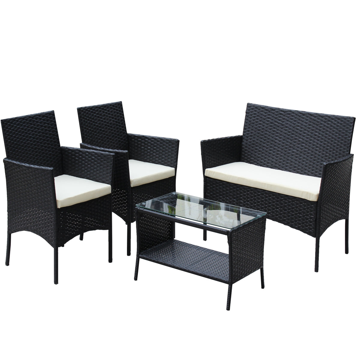 4 PC Rattan Patio Furniture Set with Cushioned Sofa - Black