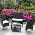 4 PC Rattan Patio Furniture Set with Cushioned Sofa - Black