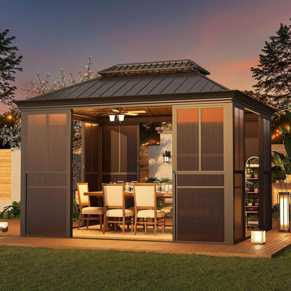 Terrace Fully-Enclosed Outdoor Black Sunroom With Lockable Sliding Doors And Galvanized Double Steel Roof (SAK81634)