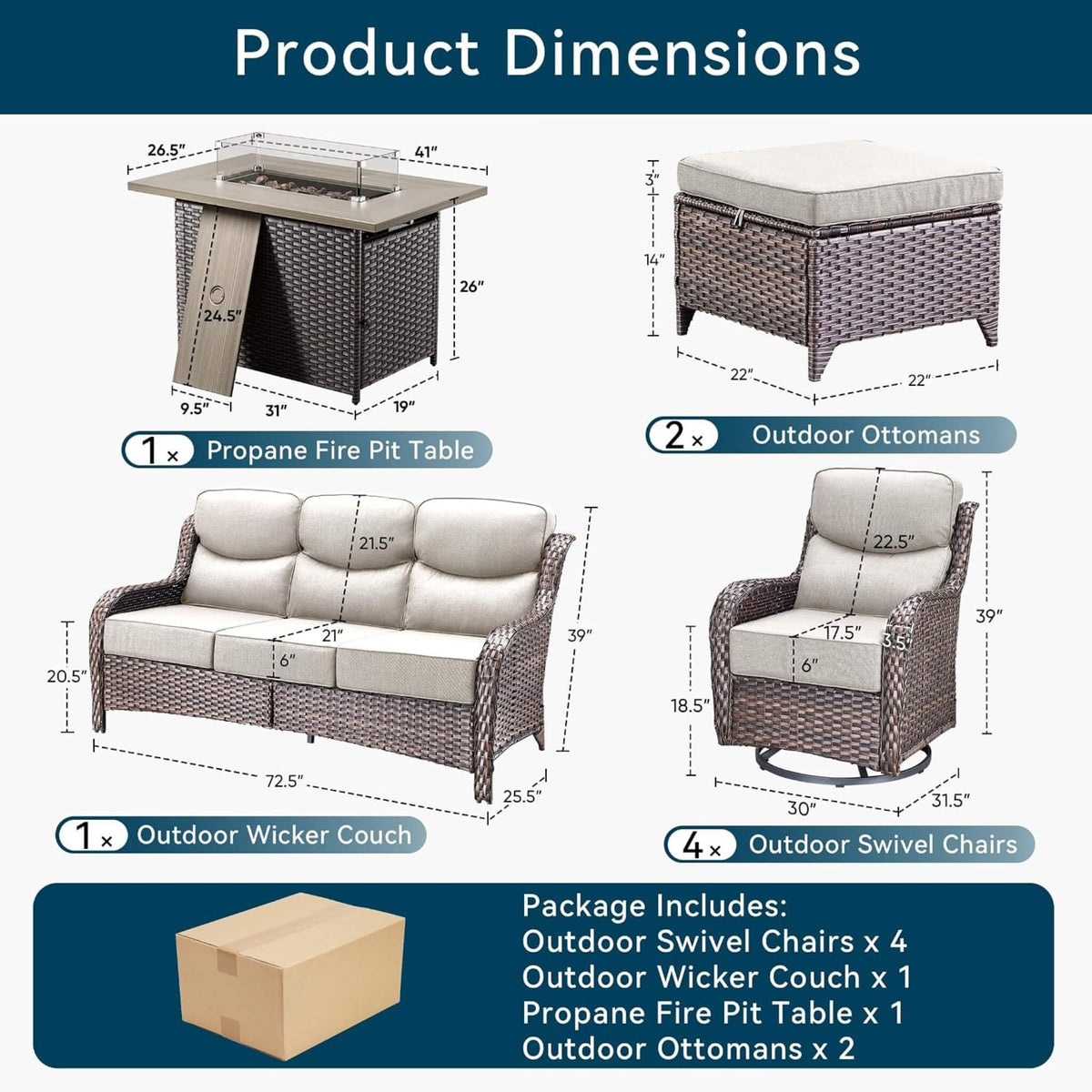 Luxury 8-Piece All-Weather Patio Furniture Set With Fire Pit Table (SAK37512)