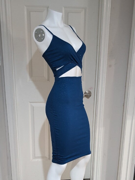 Shein Blue Sparkle Cutout Bodycon Dress Women's XS New