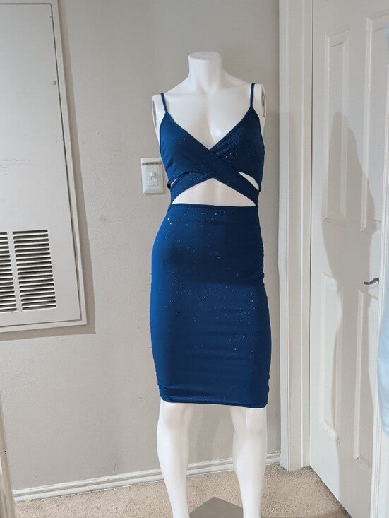 Shein Blue Sparkle Cutout Bodycon Dress Women's XS New