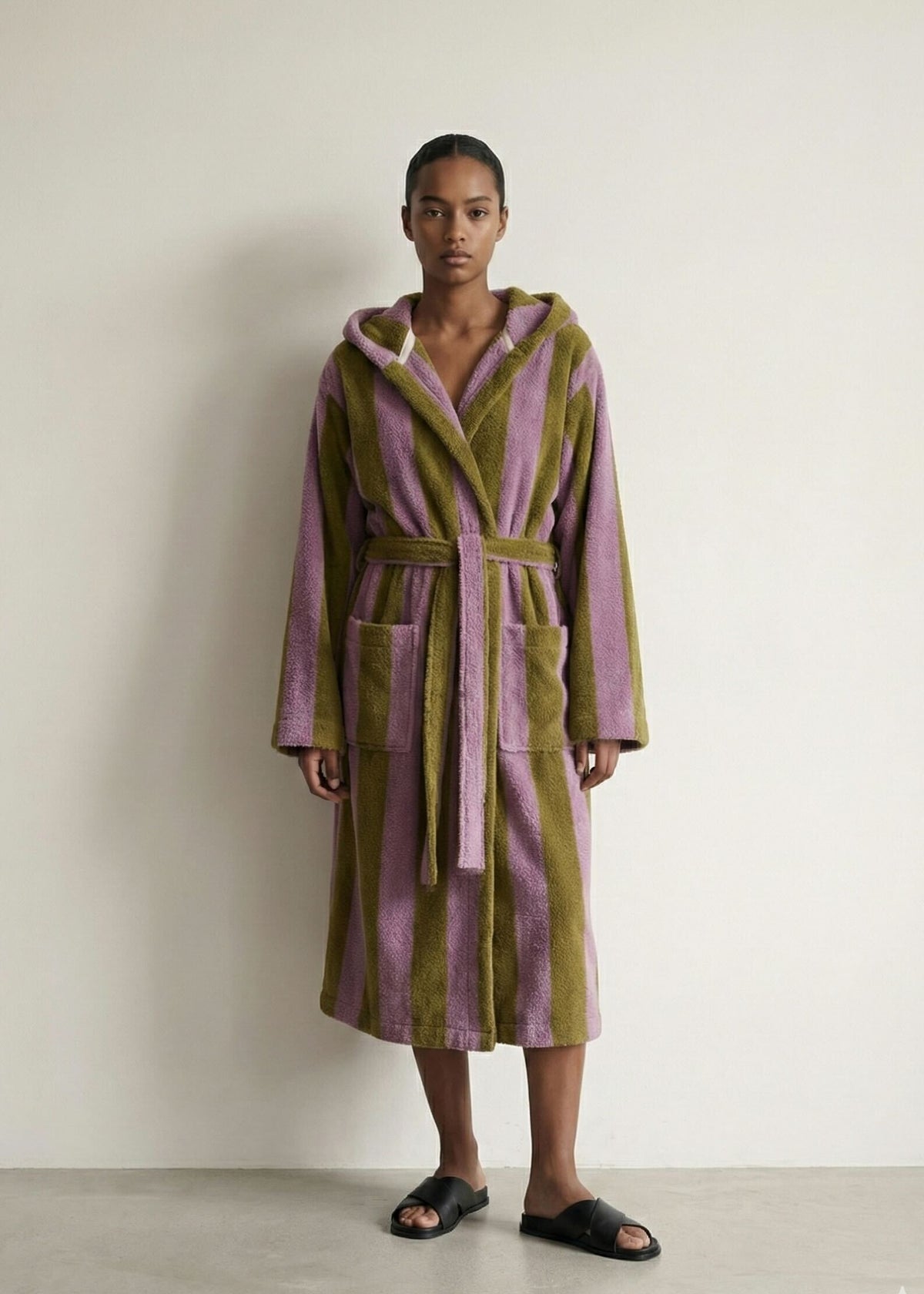 Modern Striped Cotton Bathrobe Set / Purple