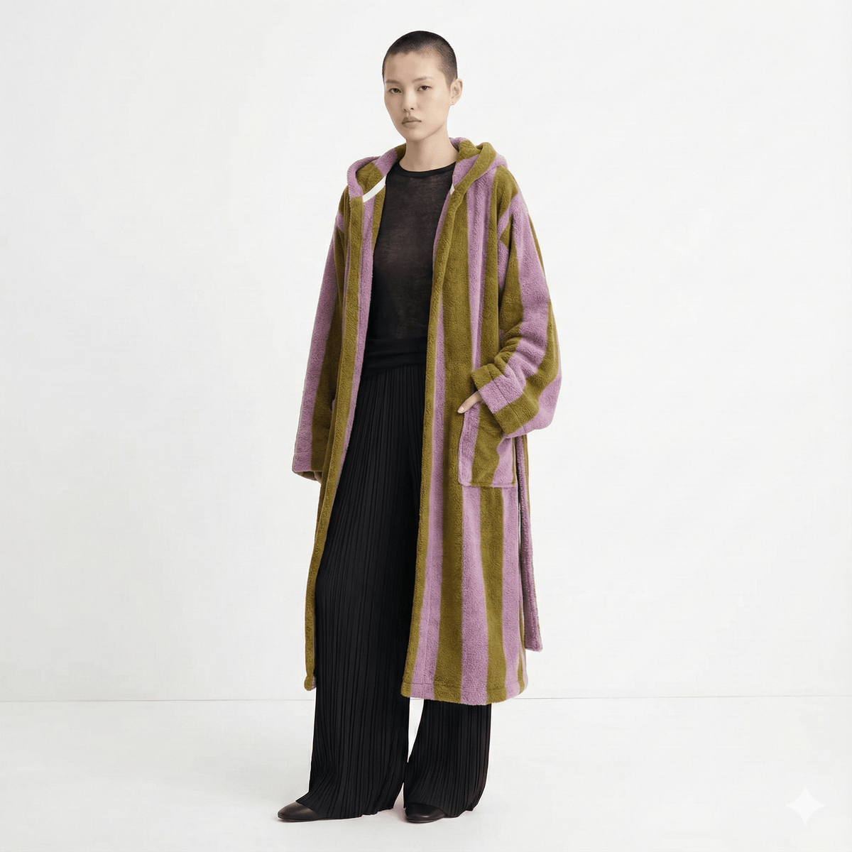 Modern Striped Cotton Bathrobe Set / Purple