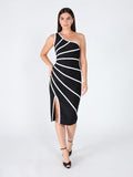 Gracia Fashion Women's One Side Sleeve Bottom Slit Dress
