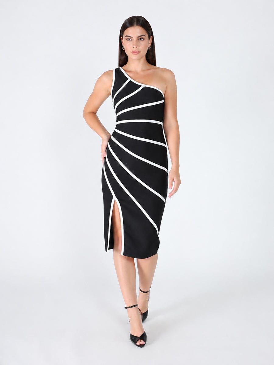 Gracia Fashion Women's One Side Sleeve Bottom Slit Dress