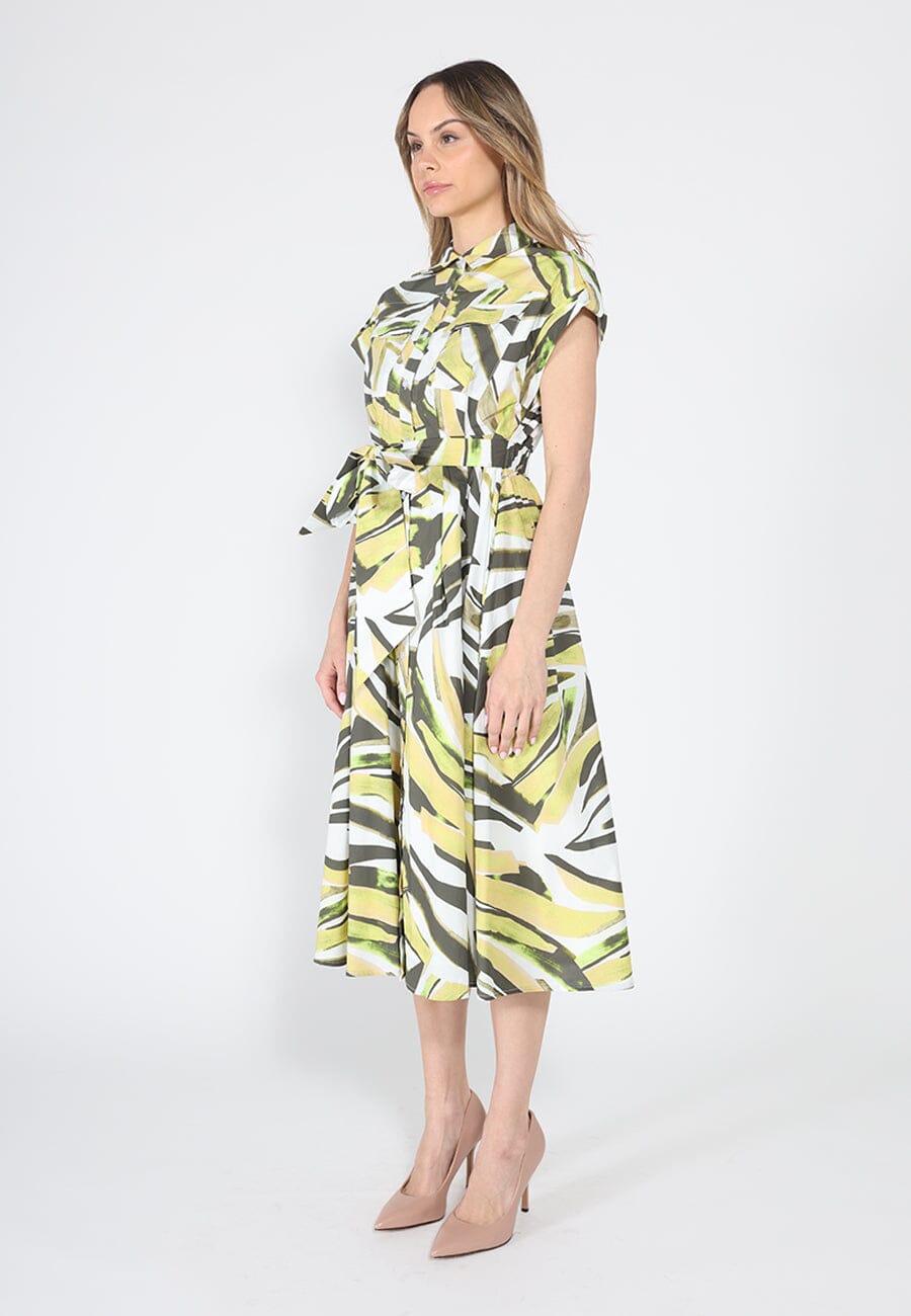 Gracia Fashion Women's Short Sleeve Button Down Printed Midi Dress