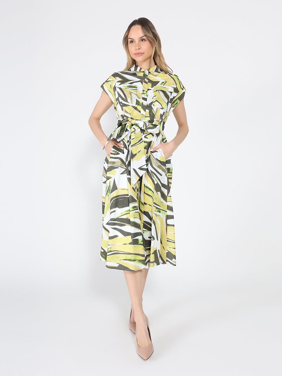 Gracia Fashion Women's Short Sleeve Button Down Printed Midi Dress
