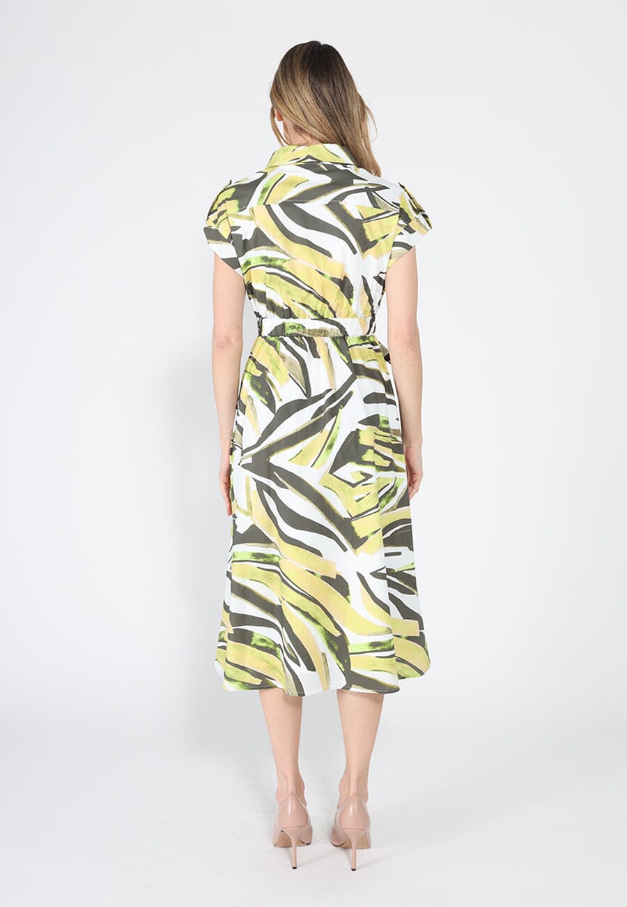 Gracia Fashion Women's Short Sleeve Button Down Printed Midi Dress