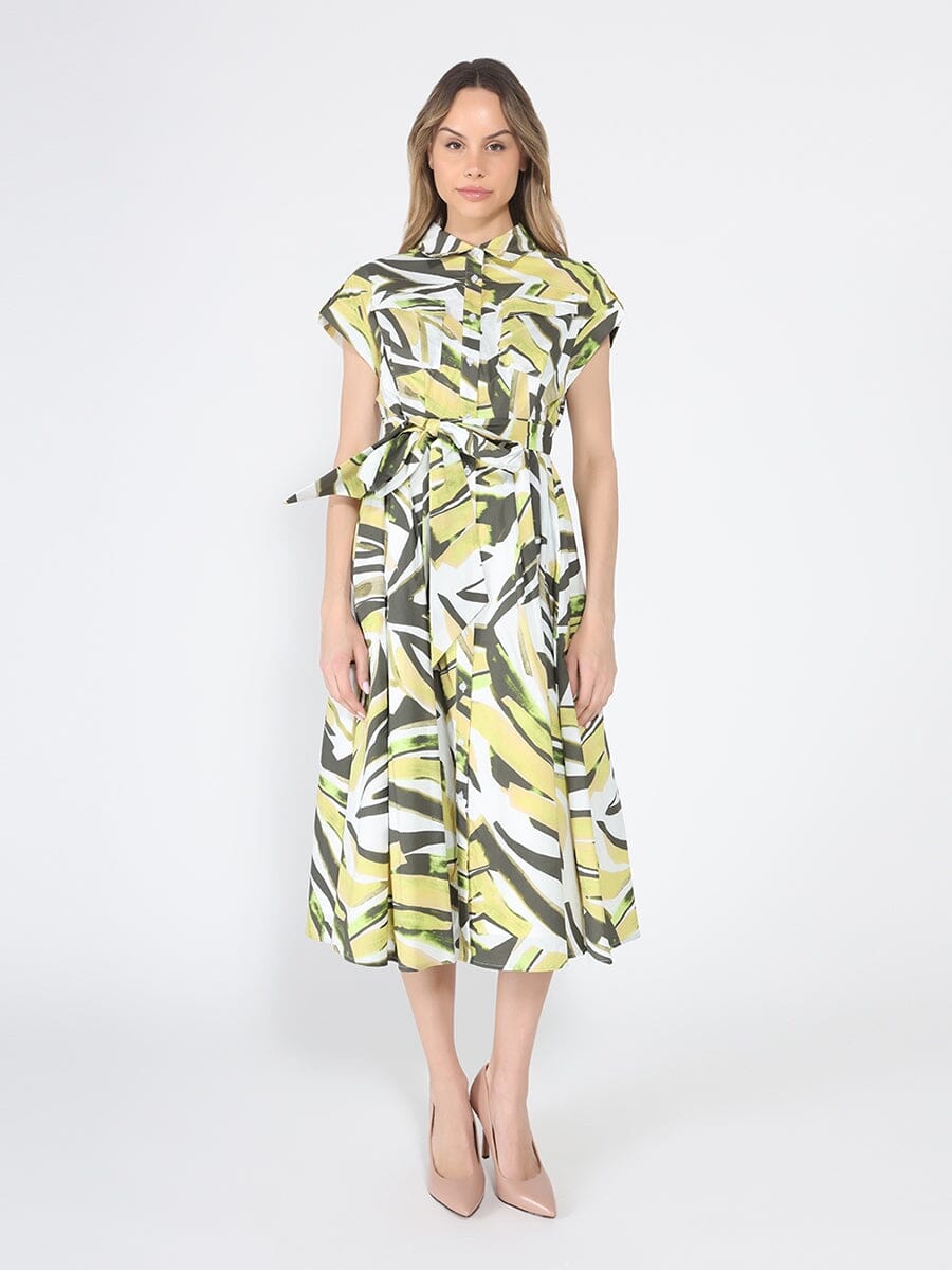 Gracia Fashion Women's Short Sleeve Button Down Printed Midi Dress